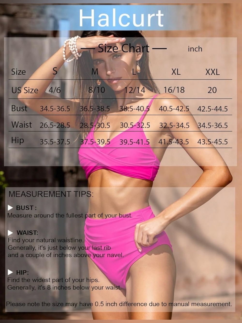 Halcurt Women's Hot Pink High-Waist Bikini Set — Cross Front Top - Picture 6 of 13